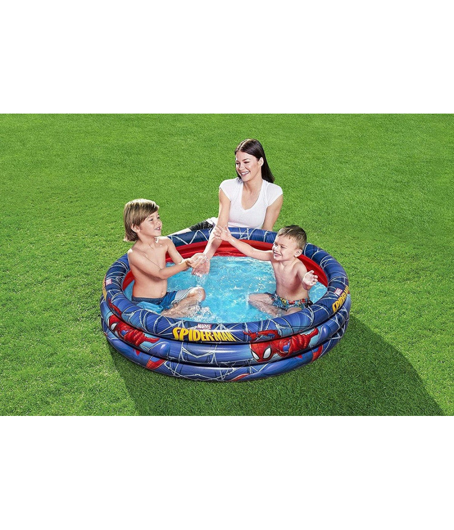 Trade Shop - Piscina Gonfiabile Spiderman L'uomo Ragno 3 Anelli 122x30cm Per Bambini 2+ 98018 -