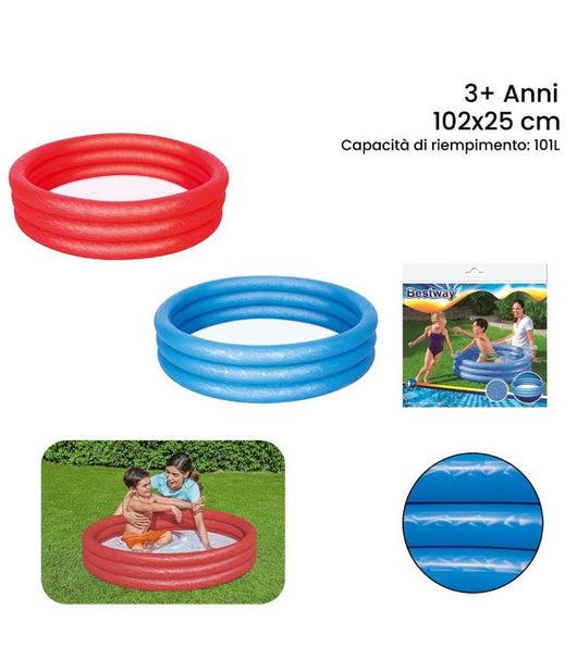 Trade Shop - Piscina Gonfiabile Tinta Unita Effetto Ghiaccio 3 Anelli Giardino 102x25cm 51024 -