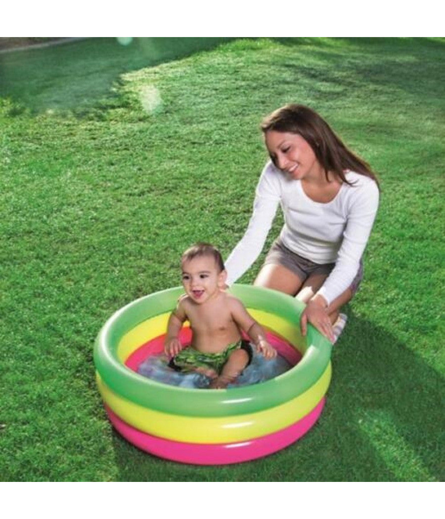 Trade Shop - Piscina Gonfiabile Tonda Summer Piscinetta Per Bambini A 3 Anelli 70x24cm 51128 -