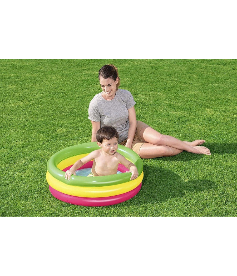 Trade Shop - Piscina Gonfiabile Tonda Summer Piscinetta Per Bambini A 3 Anelli 70x24cm 51128 -