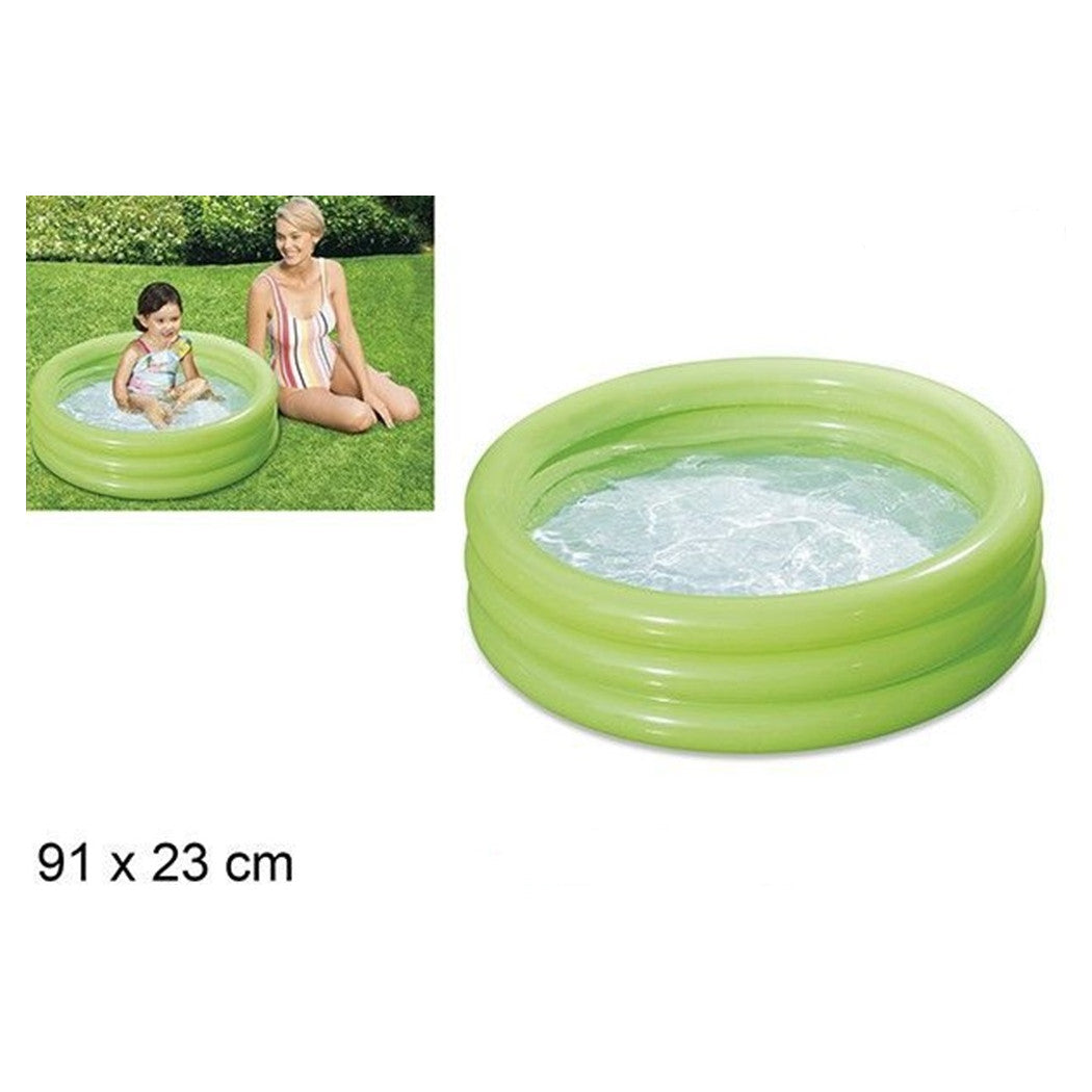 Trade Shop - Piscina Gonfiabile Verde A 3 Anelli Per Bambini Rotonda 91 X 23 Cm Giardino 017550 -