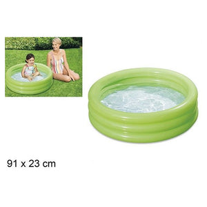 Trade Shop - Piscina Gonfiabile Verde A 3 Anelli Per Bambini Rotonda 91 X 23 Cm Giardino 017550 -