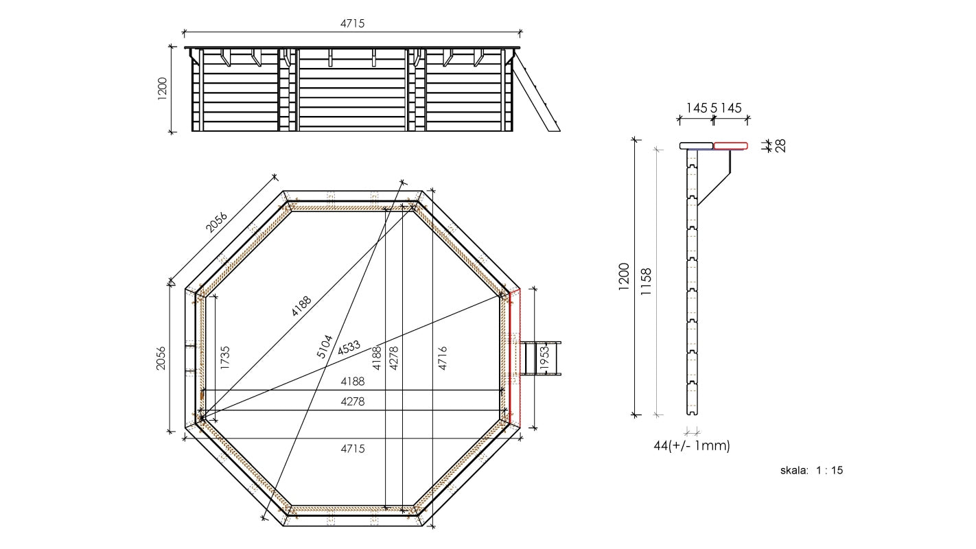 Piscina in legno 4.71x4.72 - H.1.20 m autoportante - BAS753OSP - ALTANKA