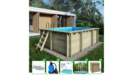 Piscina in legno Aqua 4.65x2.85 - H.1.24 m fissate su calcestruzzo esistente - BAS7306OSPL+SZA - ALTANKA