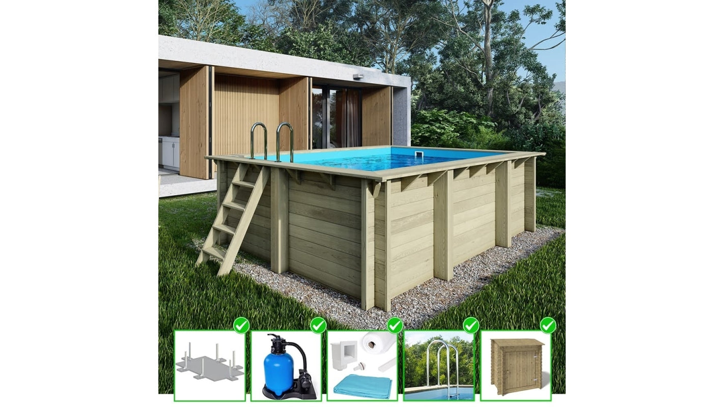 Piscina in legno Aqua 4.65x2.85 - H.1.24 m su telaio senza cementazione - BAS7306OSPU+SZA - ALTANKA