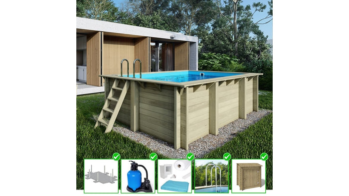 Piscina in legno Aqua 4.65x2.85 - H.1.24 m su telaio senza cementazione - BAS7306OSPU+SZA - ALTANKA