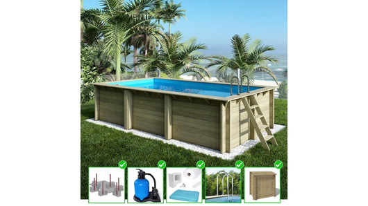 Piscina in legno Aqua 6.1x2.85 - H.1.31 m con profilo da cementare - BAS7307OSPI+SZA - ALTANKA