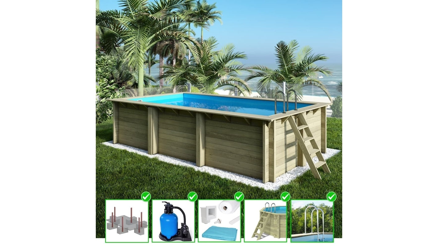 Piscina in legno Aqua 6.1x2.85 - H.1.31 m con profilo da cementare - BAS7307OSPI - ALTANKA