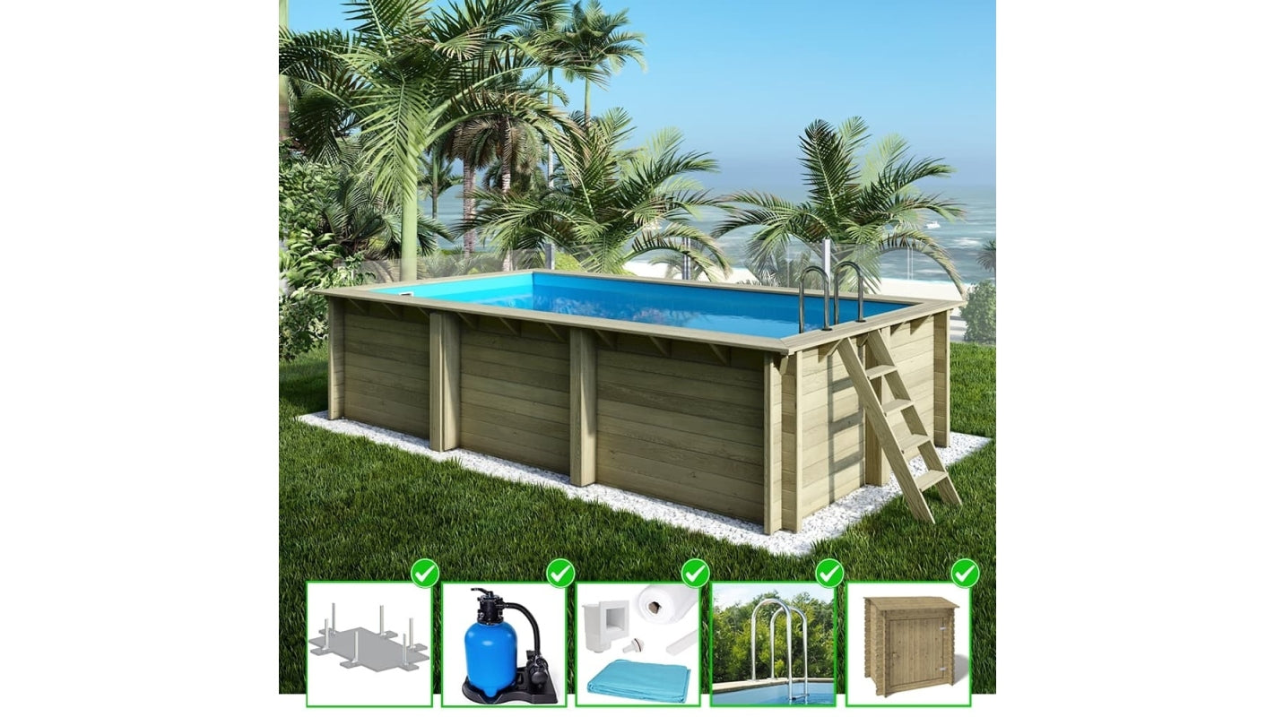 Piscina in legno Aqua 6.1x2.85 - H.1.31 m fissate su calcestruzzo esistente - BAS7307OSPL+SZA - ALTANKA