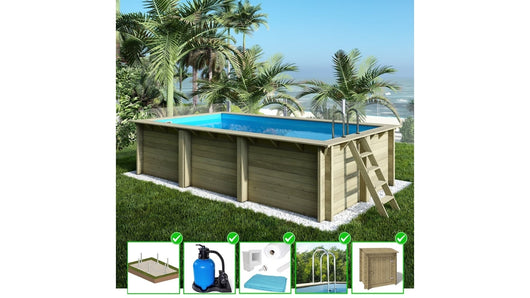 Piscina in legno Aqua 6.1x2.85 - H.1.31 m su telaio senza cementazione - BAS7307OSPU+SZA - ALTANKA