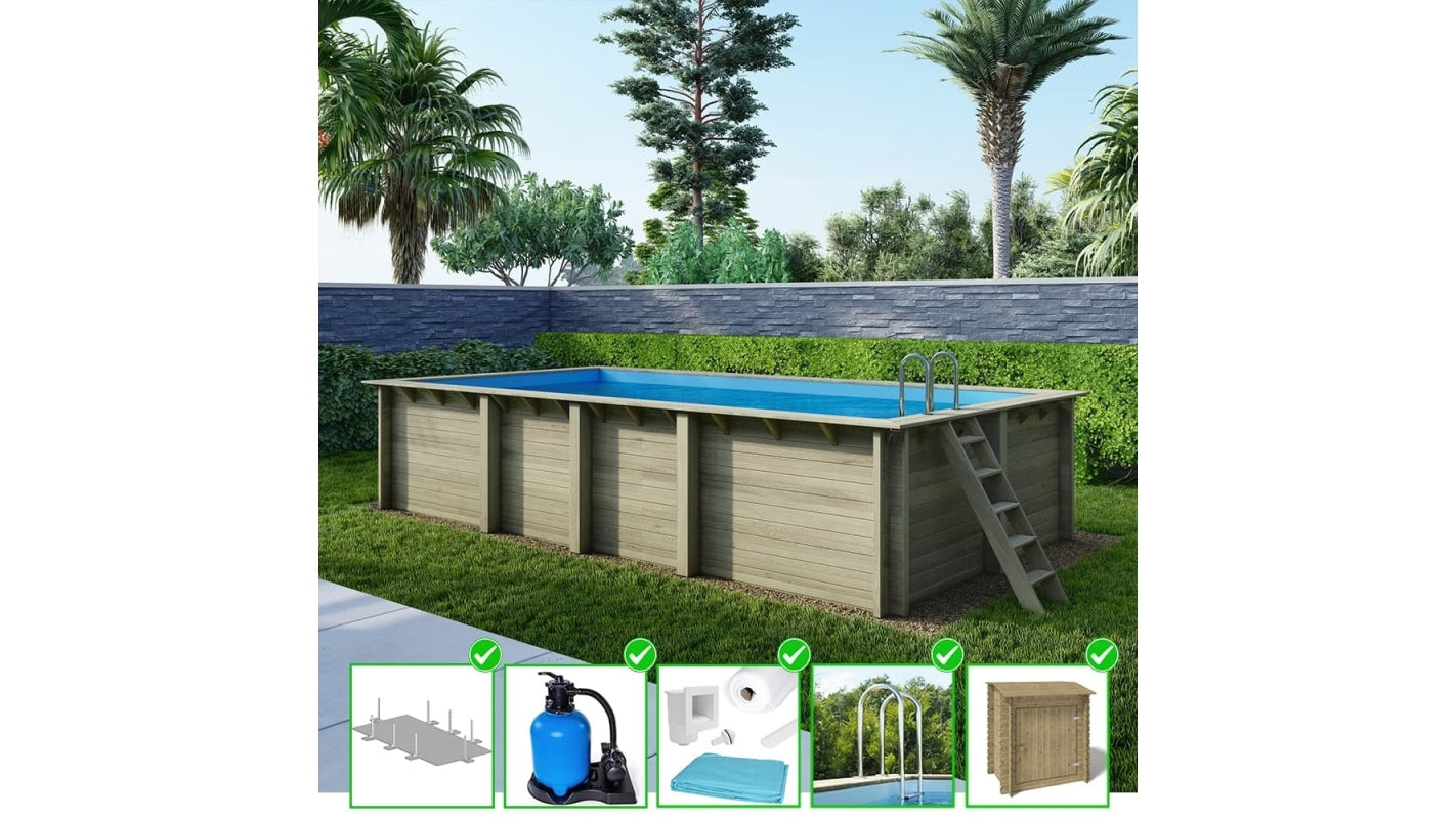 Piscina in legno Aqua 7x3.75 - H.1.45 m fissate su calcestruzzo esistente - BAS7308OSPL+SZA - ALTANKA