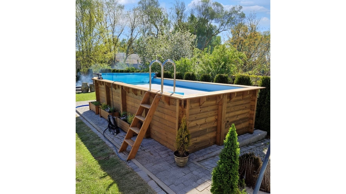 Piscina in legno Aqua 7x3.75 - H.1.45 m fissate su calcestruzzo esistente - BAS7308OSPL+SZA - ALTANKA