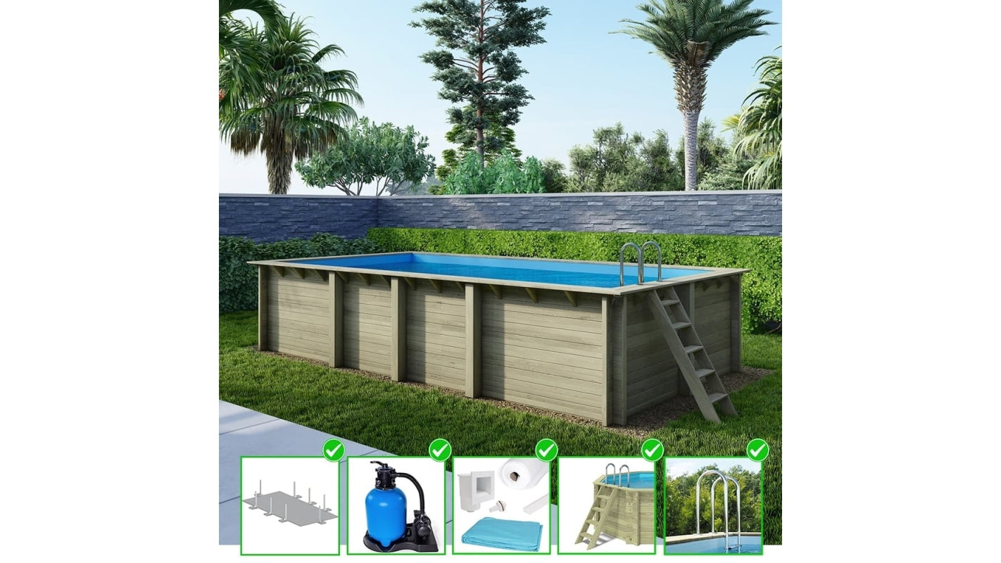 Piscina in legno Aqua 7x3.75 - H.1.45 m fissate su calcestruzzo esistente - BAS7308OSPL - ALTANKA