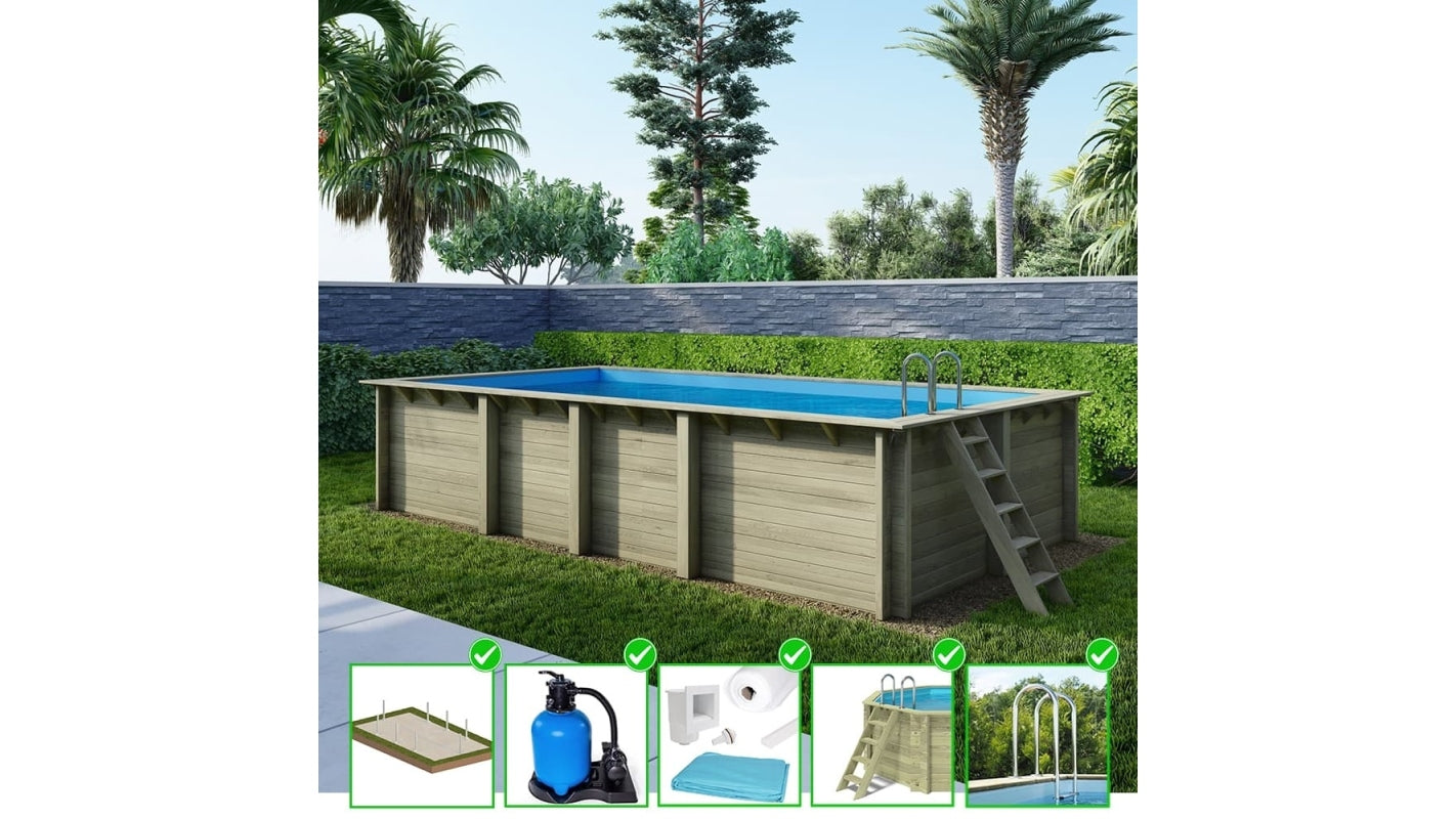 Piscina in legno Aqua 7x3.75 - H.1.45 m su telaio senza cementazione - BAS7308OSPU - ALTANKA