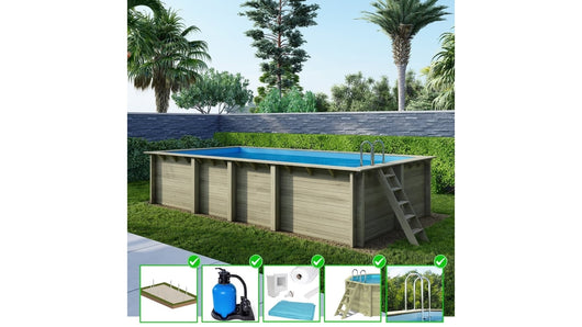 Piscina in legno Aqua 7x3.75 - H.1.45 m su telaio senza cementazione - BAS7308OSPU - ALTANKA