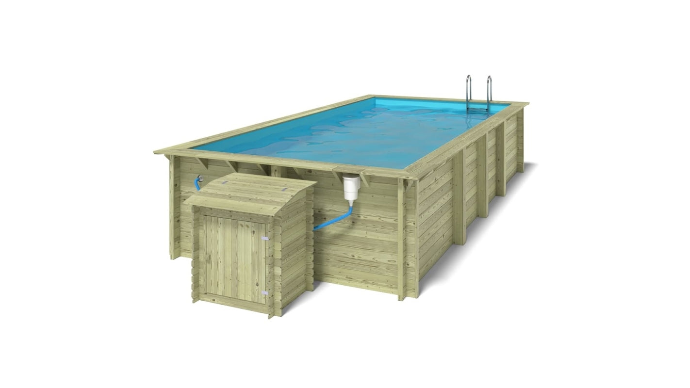 Piscina in legno Aqua 7x3.75 - H.1.45 m su telaio senza cementazione - BAS7308OSPU+SZA - ALTANKA