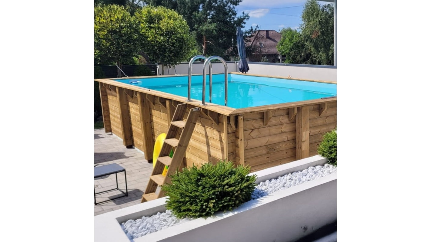 Piscina in legno Aqua 8.5x4.35 - H.1.45 m con profilo da cementare - BAS7309OSPI+SZA - ALTANKA