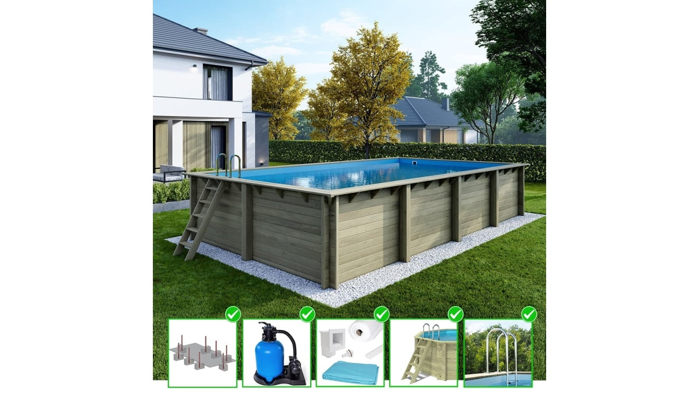 Piscina in legno Aqua 8.5x4.35 - H.1.45 m con profilo da cementare - BAS7309OSPI - ALTANKA