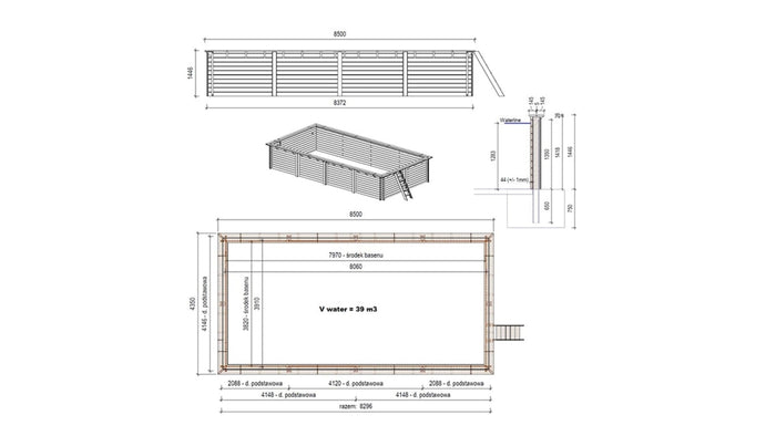 Piscina in legno Aqua 8.5x4.35 - H.1.45 m con profilo da cementare - BAS7309OSPI+SZA - ALTANKA