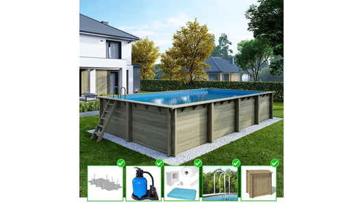 Piscina in legno Aqua 8.5x4.35 - H.1.45 m fissate su calcestruzzo esistente - BAS7309OSPL+SZA - ALTANKA