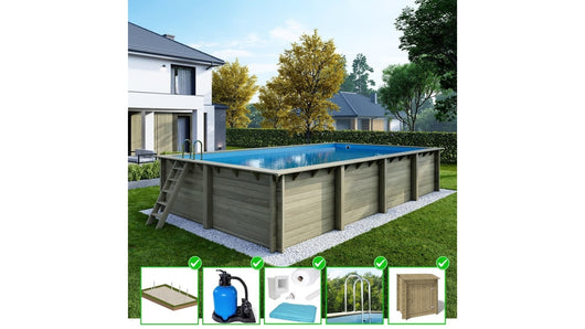 Piscina in legno Aqua 8.5x4.35 - H.1.45 m su telaio senza cementazione - BAS7309OSPU+SZA - ALTANKA