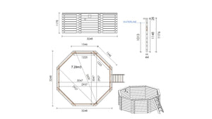 Piscina in legno Coral 3.25x3.25 - H.1.18 m autoportante - BAS7301OSP - ALTANKA