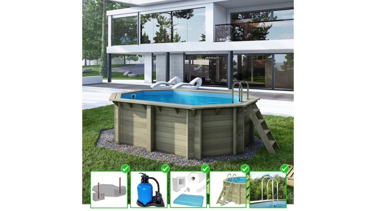 Piscina in legno Nemo 4.3x3.00 - H.1.18 m con profilo da cementare - BAS7302OSPI - ALTANKA