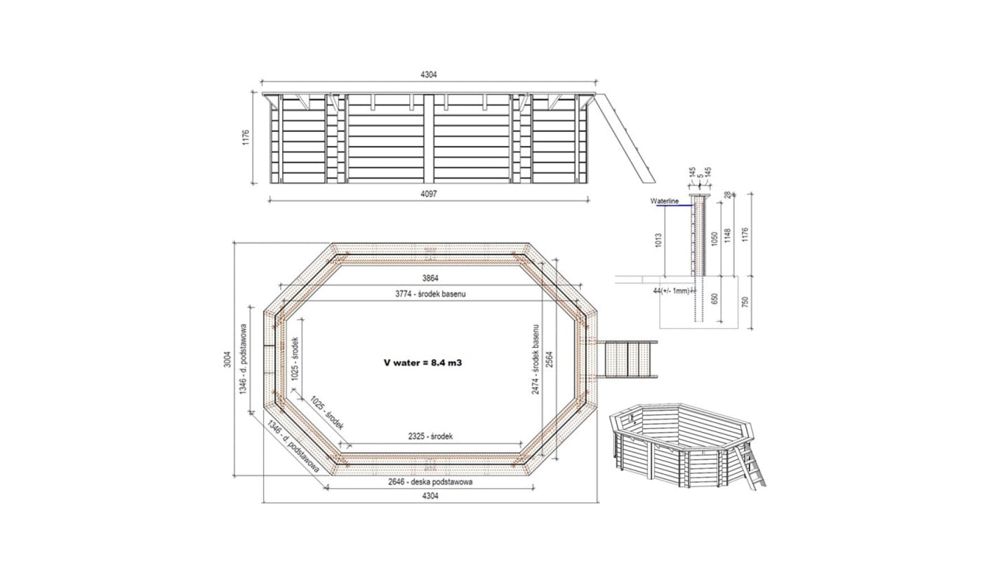 Piscina in legno Nemo 4.3x3.00 - H.1.18 m con profilo da cementare - BAS7302OSPI - ALTANKA
