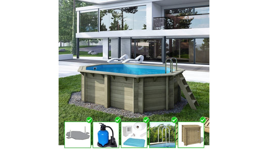 Piscina in legno Nemo 4.3x3.00 - H.1.18 m fissate su calcestruzzo esistente - BAS7302OSPL+SZA - ALTANKA