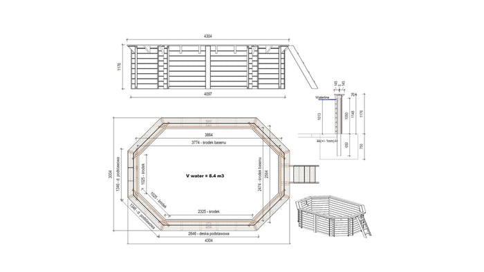Piscina in legno Nemo 4.3x3.00 - H.1.18 m su telaio senza cementazione - BAS7302OSPU - ALTANKA