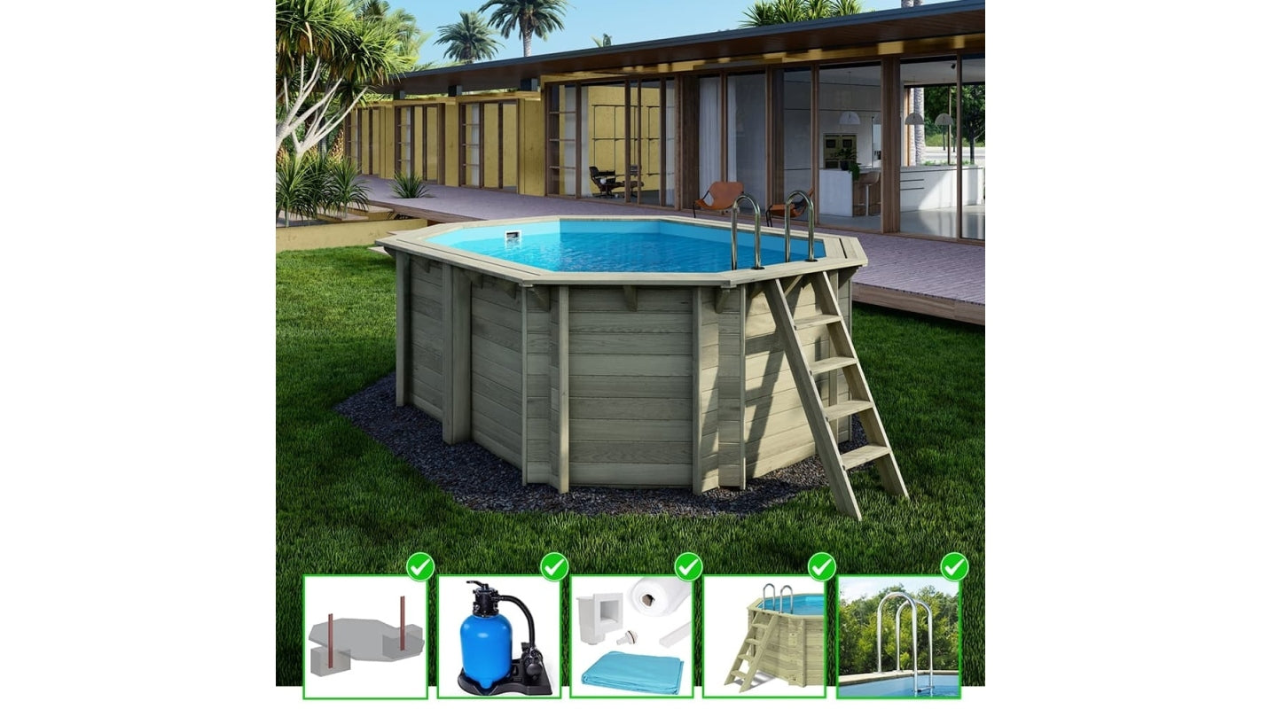 Piscina in legno Nemo 4.3x3.00 - H.1.31 m con profilo da cementare - BAS7303OSPI - ALTANKA