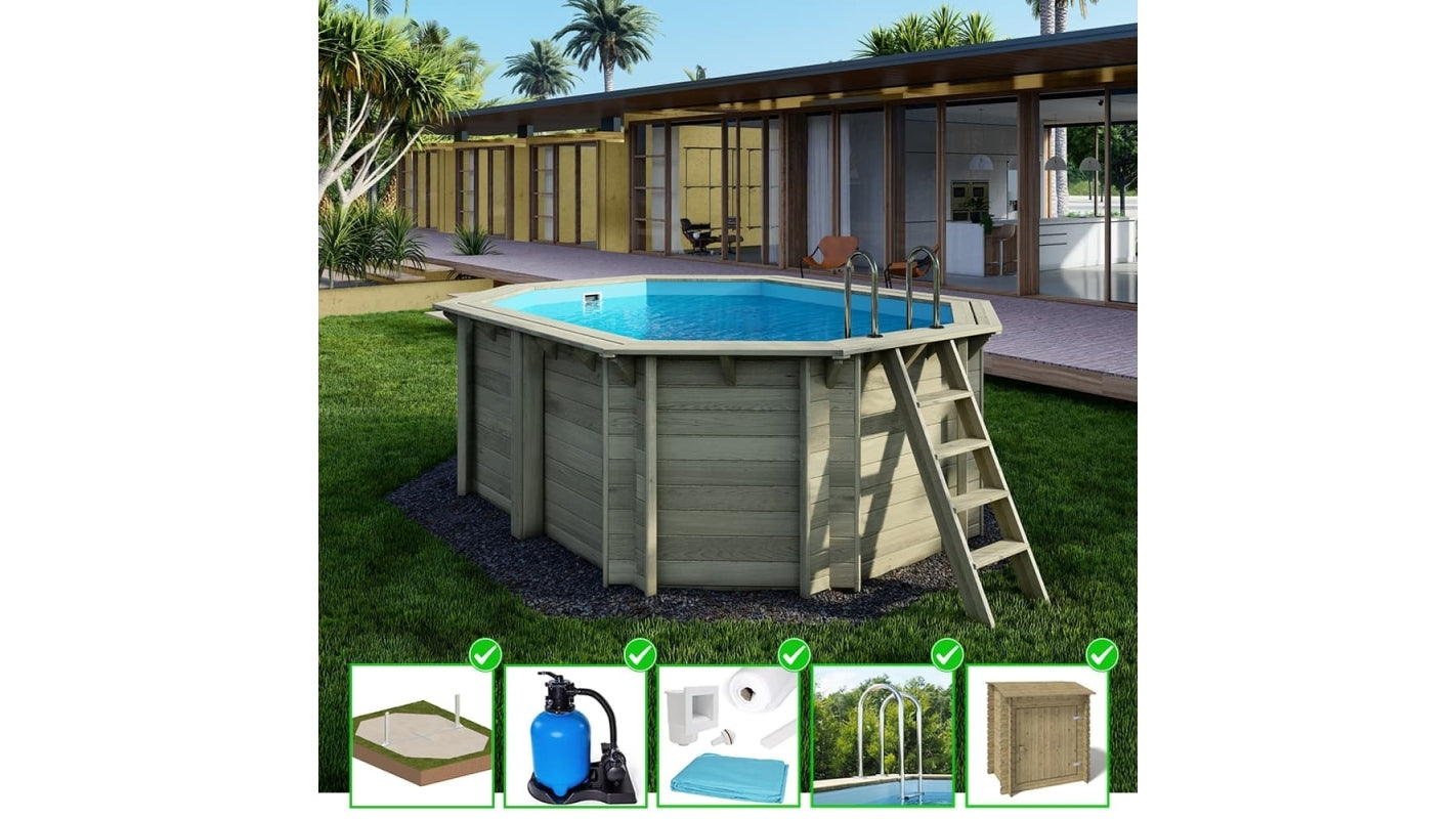 Piscina in legno Nemo 4.3x3.00 - H.1.31 m su telaio senza cementazione - BAS7303OSPU+SZA - ALTANKA