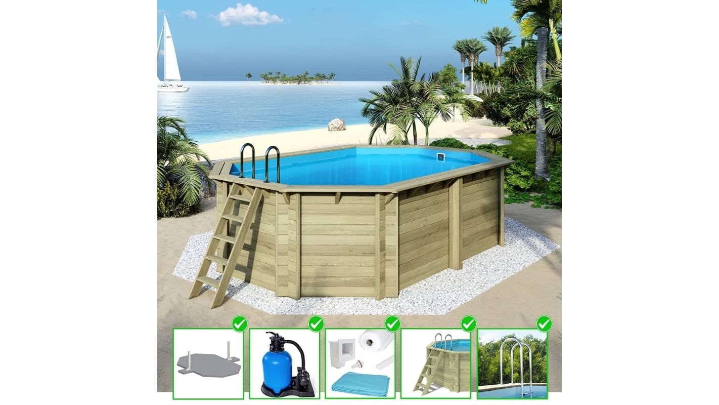Piscina in legno Nemo 5.79x3.49 - H.1.45 m fissate su calcestruzzo esistente - BAS7304OSPL - ALTANKA