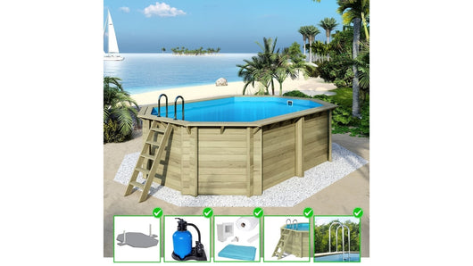 Piscina in legno Nemo 5.79x3.49 - H.1.45 m fissate su calcestruzzo esistente - BAS7304OSPL - ALTANKA