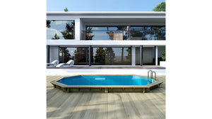 Piscina in legno Nemo 5.79x3.49 - H.1.45 m su telaio senza cementazione - BAS7304OSPU+SZA - ALTANKA