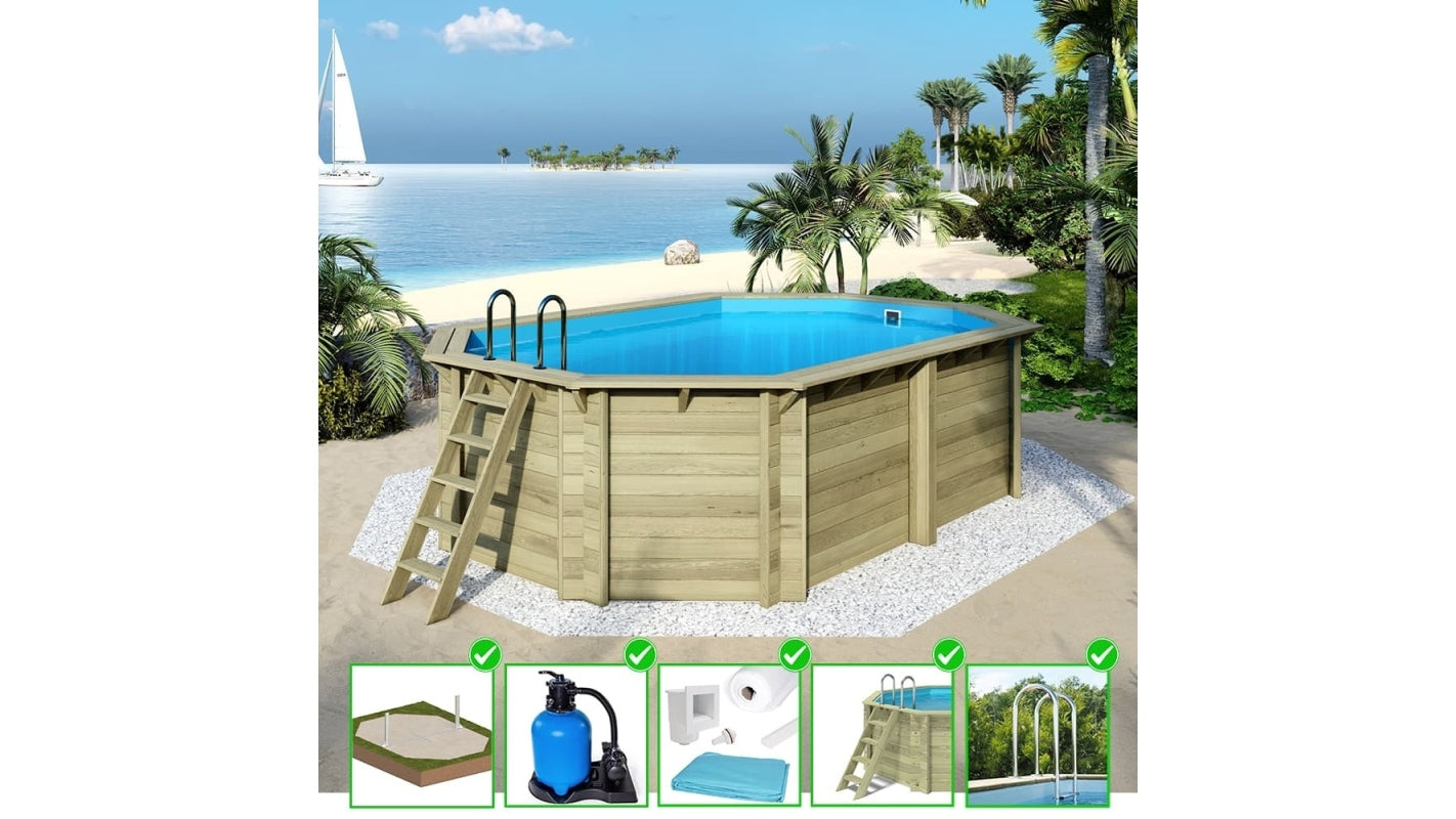 Piscina in legno Nemo 5.79x3.49 - H.1.45 m su telaio senza cementazione - BAS7304OSPU - ALTANKA