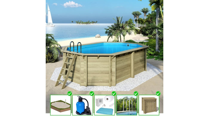 Piscina in legno Nemo 5.79x3.49 - H.1.45 m su telaio senza cementazione - BAS7304OSPU+SZA - ALTANKA