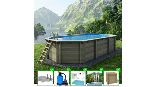 Piscina in legno Nemo 7.3x3.97 - H.1.45 m con profilo da cementare - BAS7305OSPI+SZA - ALTANKA