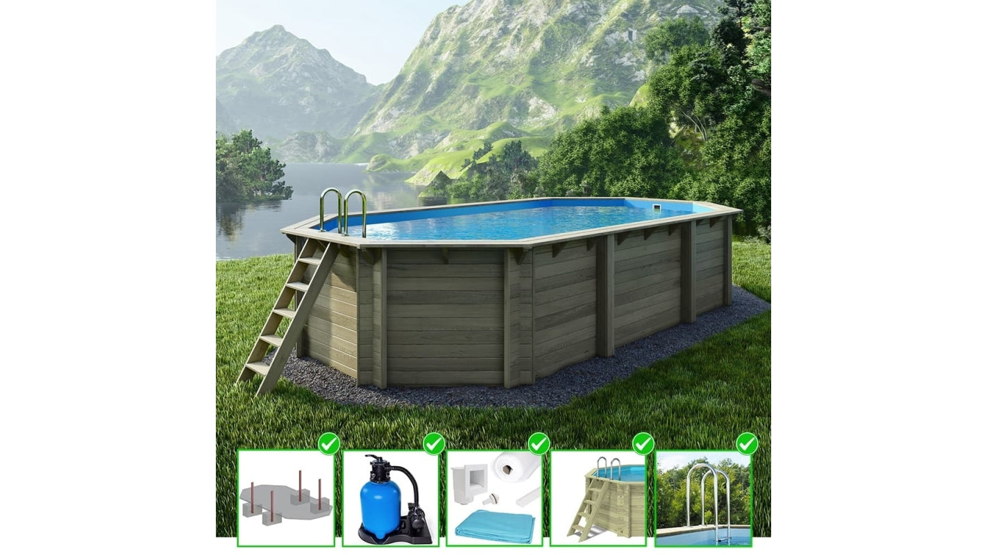 Piscina in legno Nemo 7.3x3.97 - H.1.45 m con profilo da cementare - BAS7305OSPI - ALTANKA