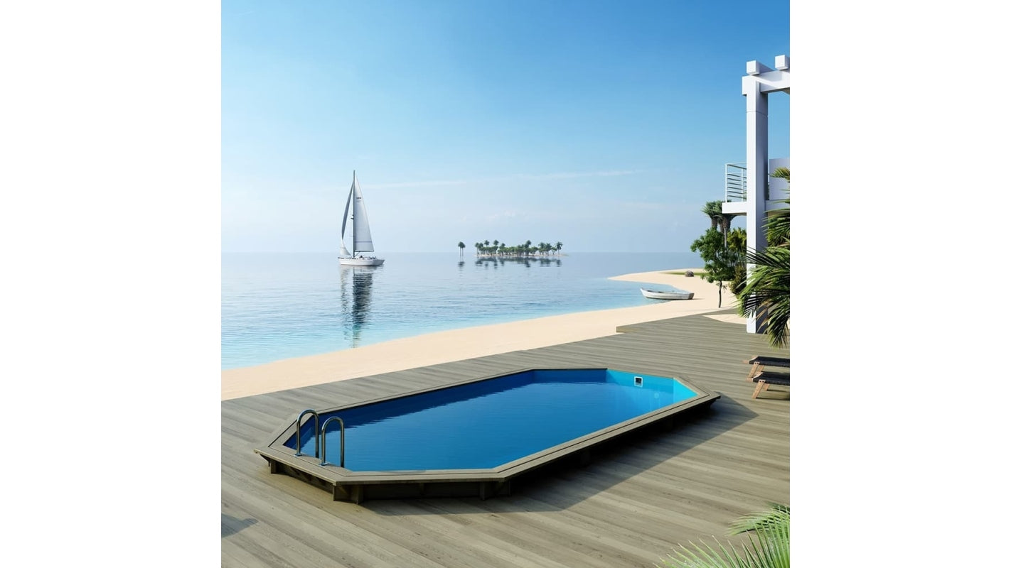 Piscina in legno Nemo 7.3x3.97 - H.1.45 m fissate su calcestruzzo esistente - BAS7305OSPL+SZA - ALTANKA