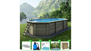 Piscina in legno Nemo 7.3x3.97 - H.1.45 m fissate su calcestruzzo esistente - BAS7305OSPL+SZA - ALTANKA
