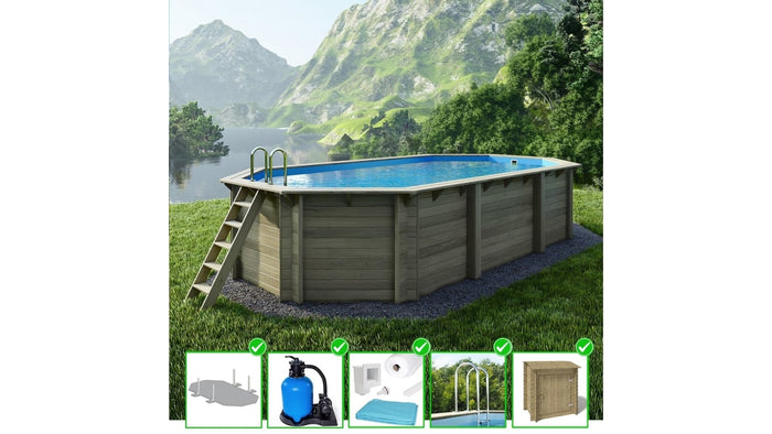 Piscina in legno Nemo 7.3x3.97 - H.1.45 m fissate su calcestruzzo esistente - BAS7305OSPL+SZA - ALTANKA