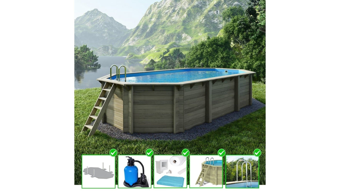 Piscina in legno Nemo 7.3x3.97 - H.1.45 m fissate su calcestruzzo esistente - BAS7305OSPL - ALTANKA