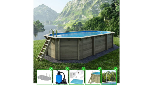 Piscina in legno Nemo 7.3x3.97 - H.1.45 m fissate su calcestruzzo esistente - BAS7305OSPL - ALTANKA