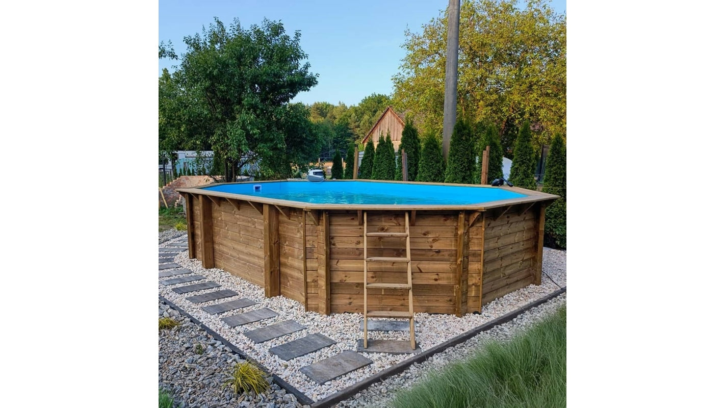 Piscina in legno Nemo 7.3x3.97 - H.1.45 m su telaio senza cementazione - BAS7305OSPU+SZA - ALTANKA
