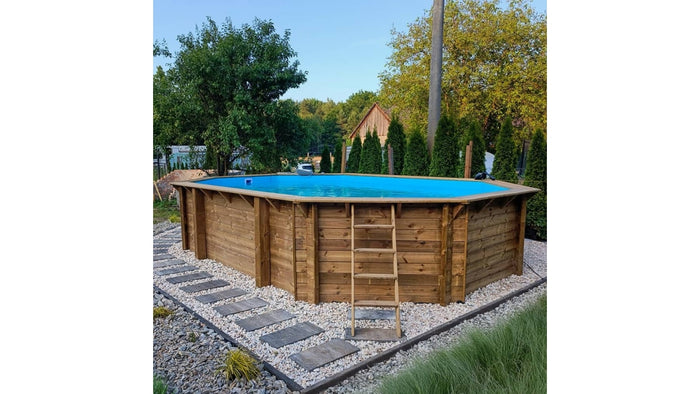 Piscina in legno Nemo 7.3x3.97 - H.1.45 m su telaio senza cementazione - BAS7305OSPU+SZA - ALTANKA