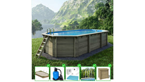 Piscina in legno Nemo 7.3x3.97 - H.1.45 m su telaio senza cementazione - BAS7305OSPU+SZA - ALTANKA