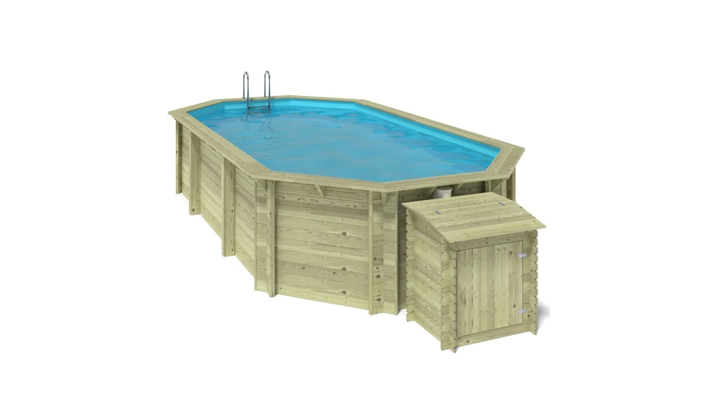 Piscina in legno Nemo 7.3x3.97 - H.1.45 m su telaio senza cementazione - BAS7305OSPU+SZA - ALTANKA