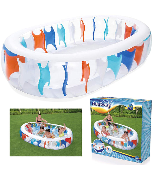Piscina Ovale Gonfiabile 229x152x51 Cm Bordi Spessi Per Famiglia Bambini Estate         