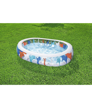 Piscina Ovale Gonfiabile 229x152x51 Cm Bordi Spessi Per Famiglia Bambini Estate         